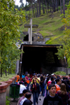 Zipaquirá, department of Cundinamarca, Colombia: pilgrims at the main entrance to the Salt Cathedral of Zipaquirá - Catedral de Sal de Zipaquirá - photo by E.Estrada