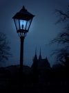 Czech Republic - Czech Republic - Brno / Brünn  (Southern Moravia - Jihomoravský - Brnenský kraj): street lamp and Petrov church at night - photo by J.Kaman