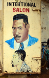 Banjul, The Gambia: door to a men's hairdresser on Ecowas avenue - photo by M.Torres