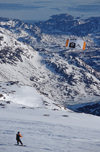 Greenland, Apussuit: snowboarder with kite on the glacier - photo by S.Egeberg