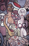 Mozambique / Moçambique - Maputo / Lourenço Marques: African faces - mural by Malangatana Ngwenya - garden of the Museum of Natural History / rostos africanos - mural de Malangatana - jardim do museu de história natural - photo by F.Rigaud