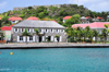 Gustavia, St. Barts / Saint-Barthélemy: the Wall House - library and historical museum of St Barthélemy - Fort Oscar and Place Vanadis - seen from the harbour - photo by M.Torres