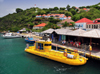 Gustavia, St. Barts / Saint-Barthélemy: the Yellow Submarine dock in the harbour - boat for semi-sub tour - ferry terminal - photo by M.Torres
