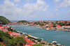 Gustavia, St. Barts / Saint-Barthélemy: the town has the shape of a horseshoe around the small, sheltered harbor - view from Fort Gustave - natural leeward port -  anse naturelle ouvrant sur la rade de Gustavia - photo by M.Torres