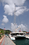 Gustavia, St. Barts / Saint-Barthélemy: aft view of the charter catamaran Akasha - based in the BVIs - photo by M.Torres