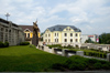 Slovakia - Central Slovakia / Stredoslovenský - Žilina / Sillein / Zsolna / Zylina: garden and statue - town center (photo by P.Gustafson)