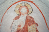 Cappadocia - Göreme, Nevsehir province, Central Anatolia, Turkey: Open Air Museum - vandalised wall painting - Christ with book offers a blessing with the right hand - photo by W.Allgöwer