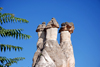 Cappadocia - Göreme, Nevsehir province, Central Anatolia, Turkey: leaves and triple fairy chimney in the Valley of the Monks - Pasabagi Valley - photo by W.Allgöwer